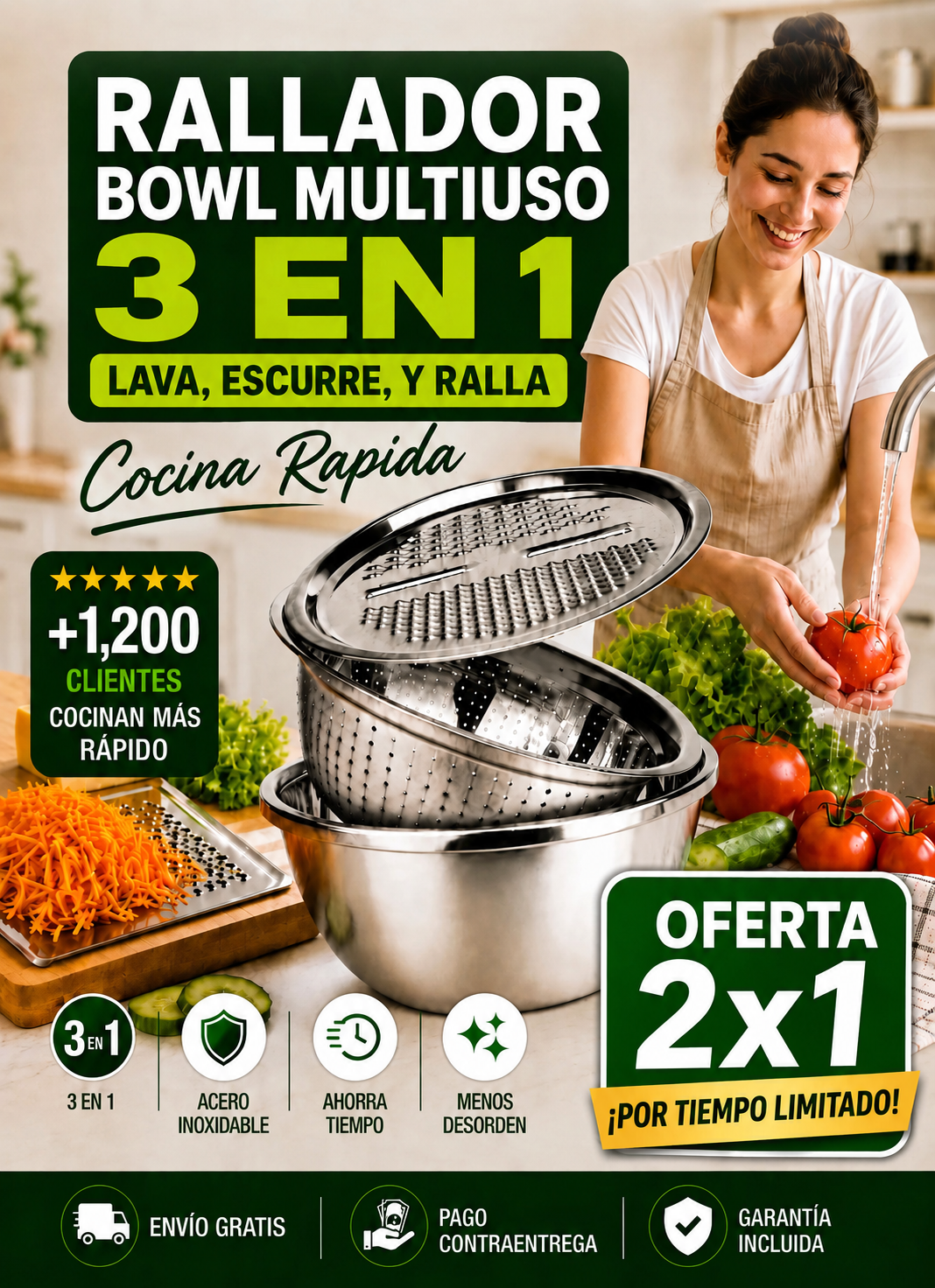 SET BOWL MULTIUSO 3 EN 1 | Lava, Escurre y Ralla en Menos Tiempo ✨