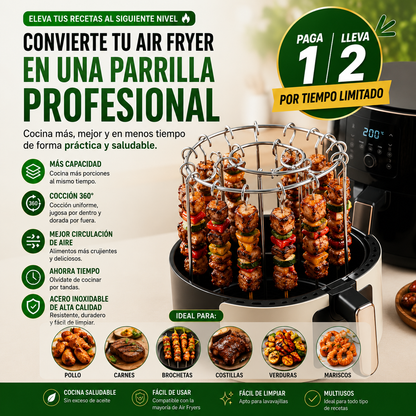 🍢Convierte tu Air Fryer en una parrilla profesional y cocina carnes, pollo, verduras, mariscos y mucho más de forma rápida, práctica y saludable.